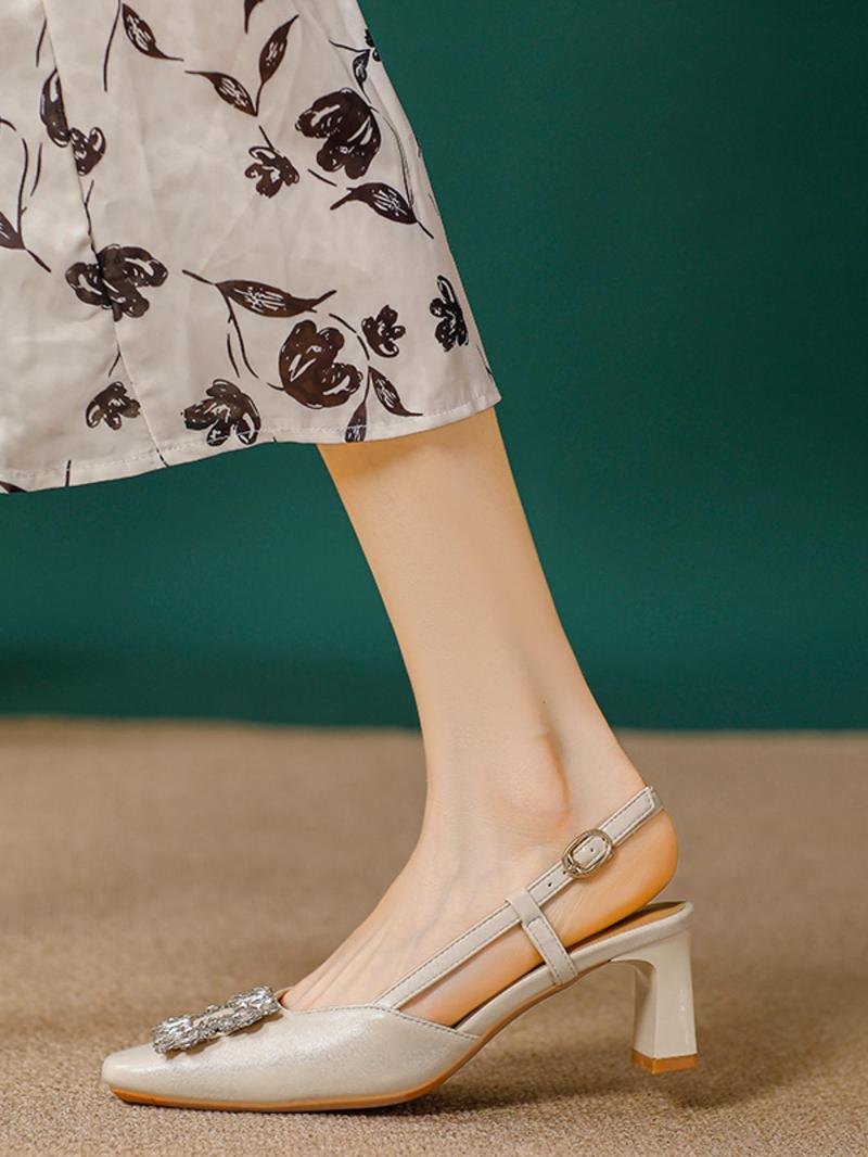 Product Introduction of Women's Elegant Rhinestone Decorated Square Toe Sandals, Trendy Minimalist High Heel Sandals, All-match Chic Heeled Shoes for Daily Wear, Summer 9