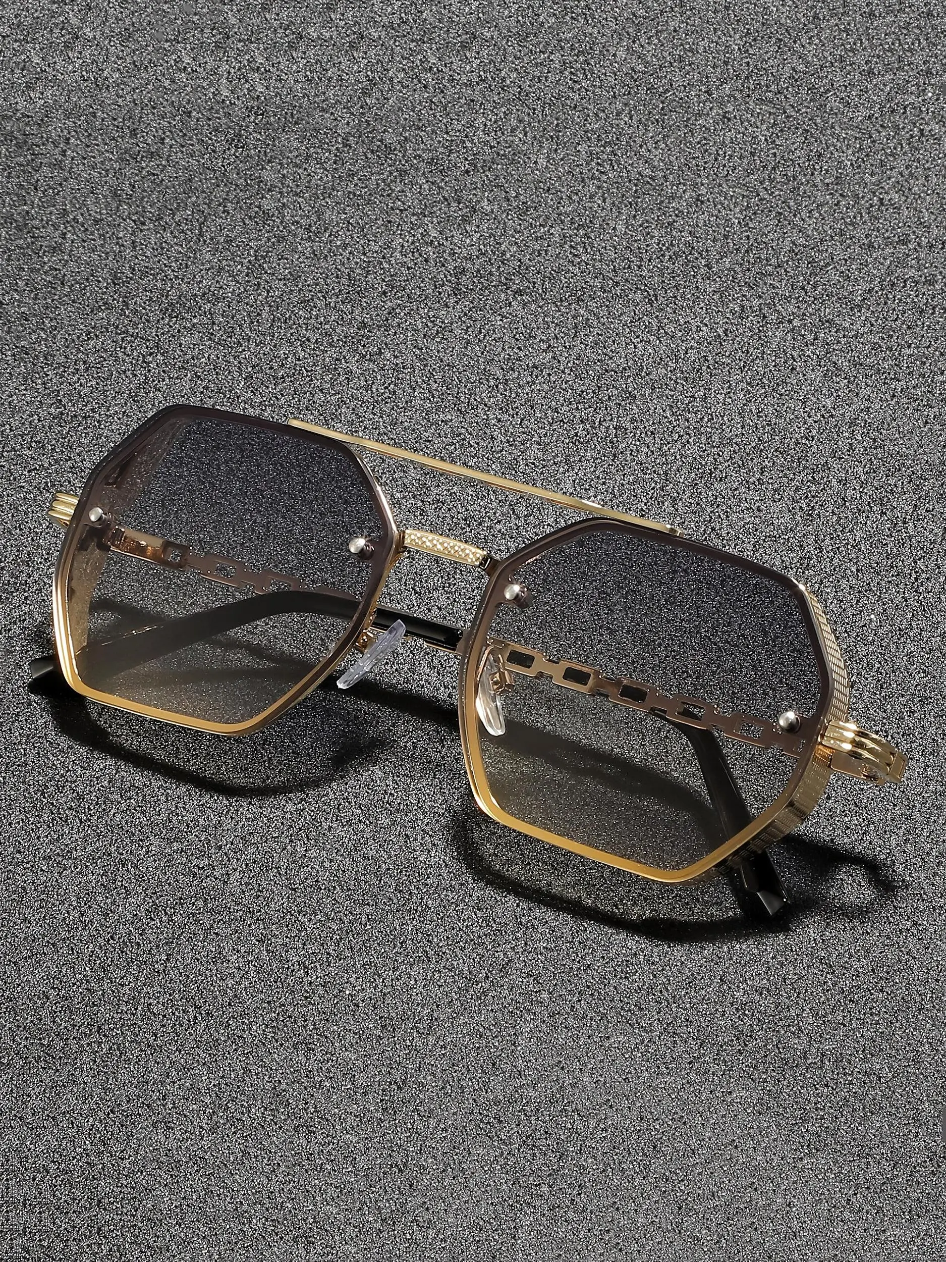 Unisex Fashionable Tinted Lens Geometric Frame Sunglasses, Trendy Casual Sunglasses for Everyday Use, Fashion Accessories for Outdoor Activities