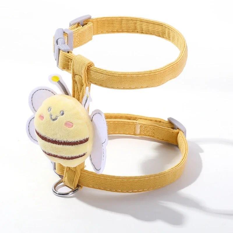 Product Introduction of Cat Harness Leash Collar Set Adjustable Cartoon Bee Double Layer Dog Harness for Small Medium Pet Collar Leash Outdoor Walking 4