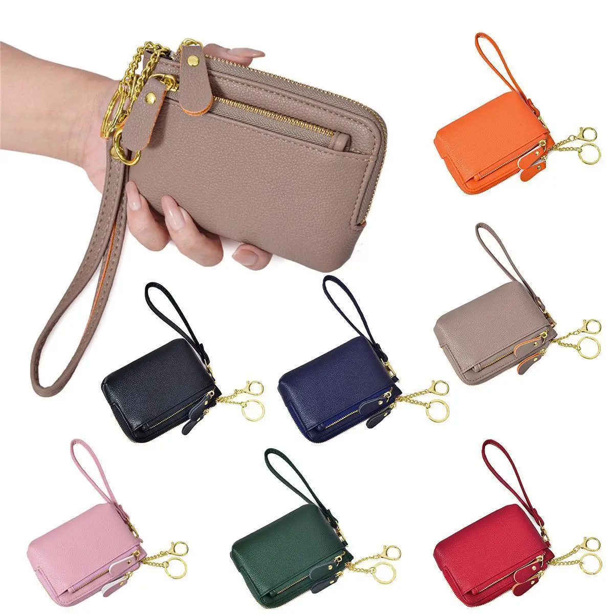Leather Clutch Wallet for Women - Cowhide, Small Handbag with Coin, Card, Key & Lipstick Storage #LeatherBag #ClutchWallet #WomenAccessories #Handbag #CoinPurse #CardHolder