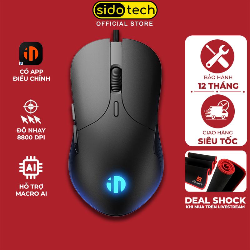 Chuột máy tính gaming SIDOTECH INPHIC PB1 có app hỗ trợ macro game pubg liên minh 8800 DPI thiết kế công thái học ôm tay viền chống trượt có LED 4 màu tắt âm silent click văn phòng