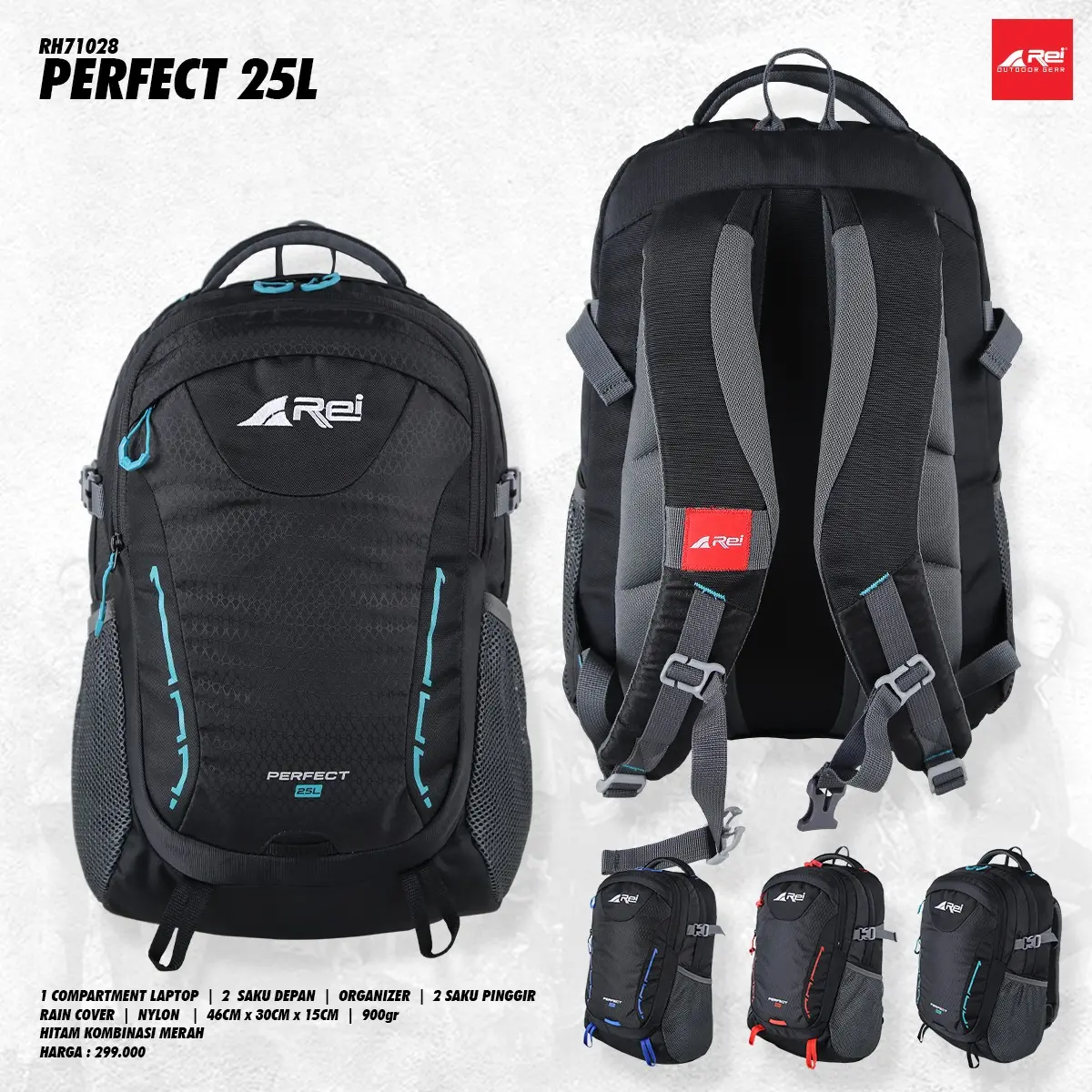 TAS RANSEL REI PERFECT 25 LITER + RAINCOVER ORIGINAL PRODUK AREI OUTDOORGEAR Backpack Pria Wanita