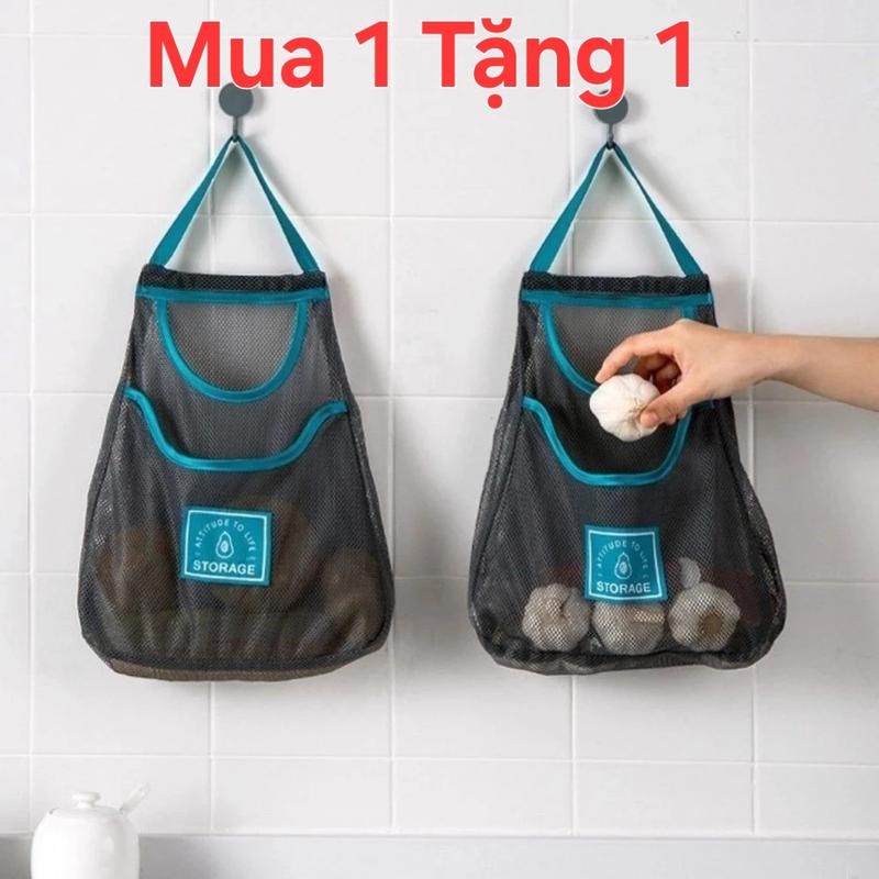 (MUA 1 TẶNG 1) Túi Lưới Đựng Bảo Quản Hành Tỏi Ớt Rau Củ Treo Tường Đa Năng