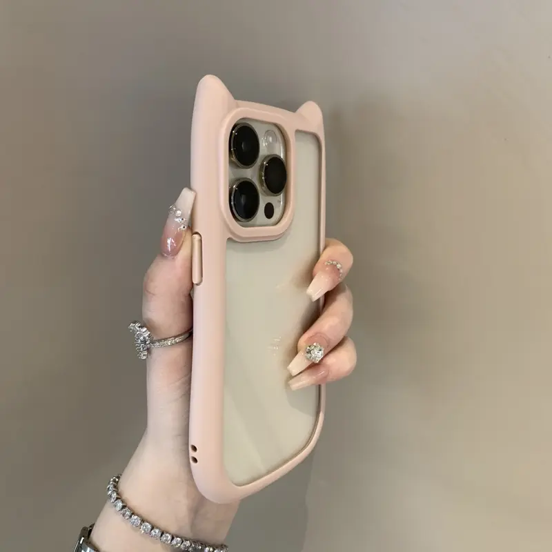 Ốp Trong Suốt Tai Mèo, Thiết Kế Dễ Thương, Tương Thích Với iPhone 16, 11, 12, 13, 14, 15, 16, Pro Max Và Pro Max Plus, Ốp Lưng Acrylic Cứng Chống Sốc, Silicon Mềm, Kawaii Funda 7