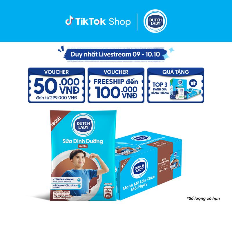 Thùng 48 Bịch Sữa Dinh Dưỡng Dutch Lady Cô Gái Hà Lan Hương Socola 180ml (48x180ml)