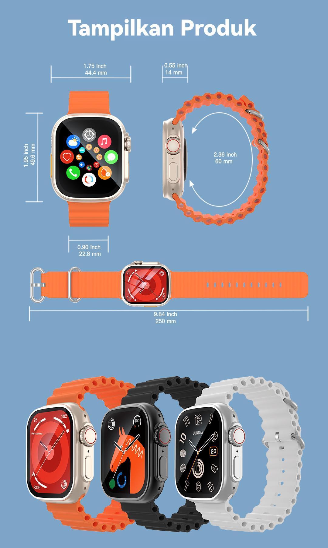 Rofani Jam tangan pintar(Tidak bisa memasang kartu SIM) T200/T210 mendukung koneksi Bluetooth dengan layar sentuh penuh HD 1,99 inci, tahan air IP68 dengan pemantauan detak jantung