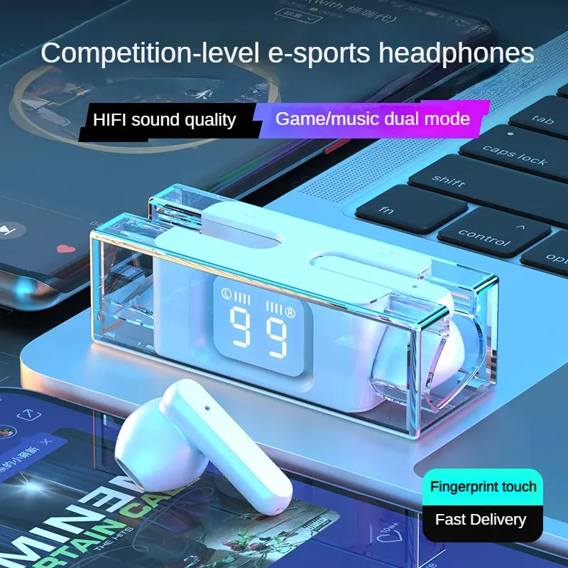 Tai Nghe Bluetooth, Màn Hình Kỹ Thuật Số LED, Nút Tai Trong Tai Phổ Biến E90, Màn Hình Kỹ Thuật Số Trong Suốt, Tai Nghe Bluetooth TWS Thích Hợp Cho Chơi Game, Tai Nghe Độ Trễ Thấp 2