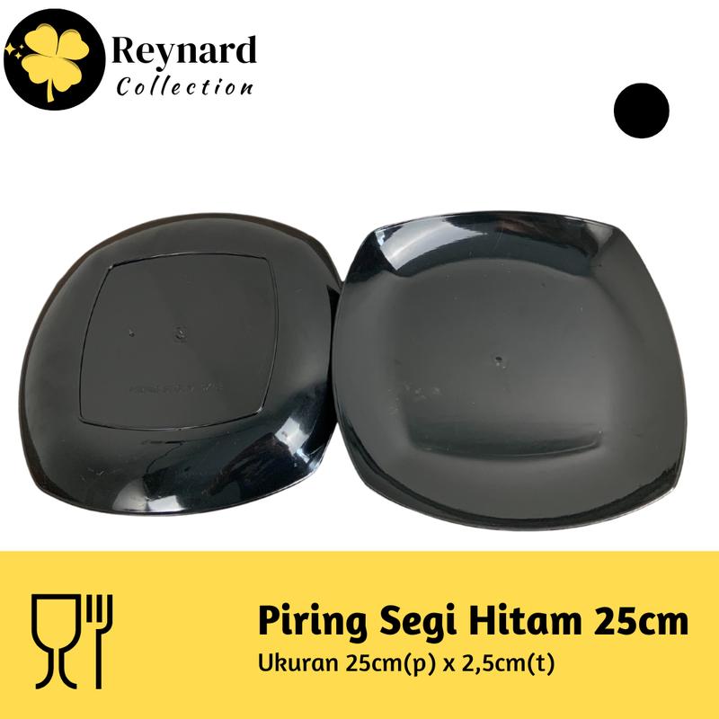 Piring Kotak 10 Inch Piring Segi 25cm Piring Hitam Piring Makan Piring Semi Melamin Plastik High Quality 3