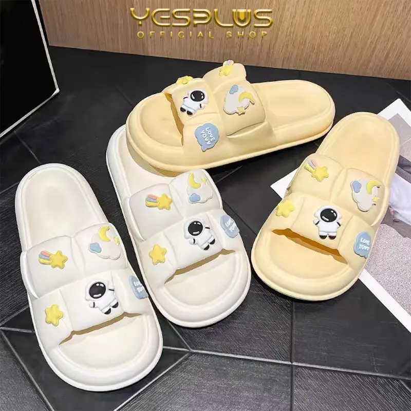 [YESPLUS] 2255-2 Sandal Selop Jelly Wanita Motif Astronot Import PVC Sendal Luar Ruang Hitam 5