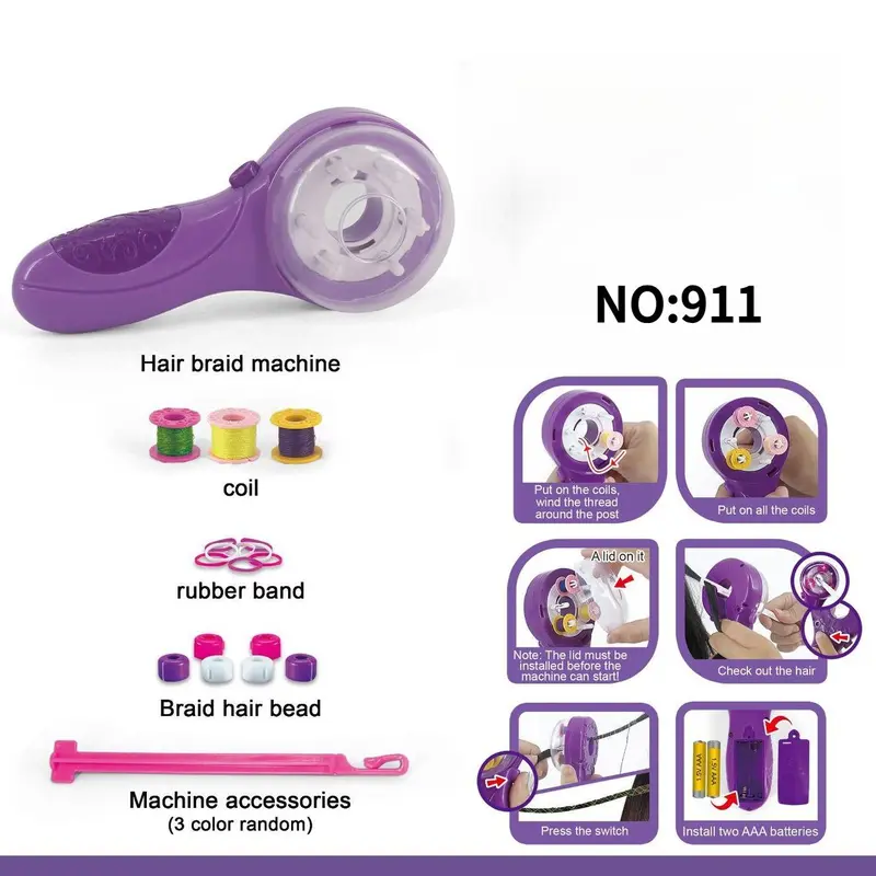Automatic Hair Braiding Machine, 1 Box Hair Braiding Tool & Random Color Accessories, Hair Styling Tool for Girls, Birthday and Holiday Gift Selection 3