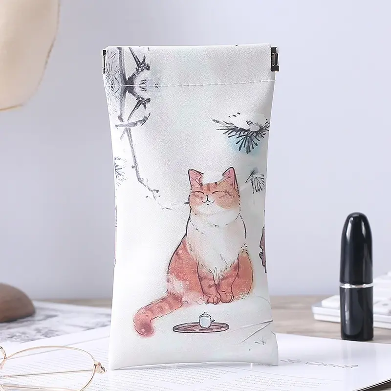 Túi Đựng Kính Hình Mèo Hoạt Hình, Đóng Tự Động, Làm Bằng Da PU, Túi Đựng Tiền Xu, Túi Bảo Vệ, Không Thấm Nước, Thích Hợp Để Bảo Vệ Kính Mắt, Hộp Đựng Bảo Vệ 7