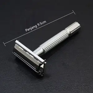 Safety Razor Gagang Bahan Logam / Alat Cukur Kumis Bulu Rambut Jenggot