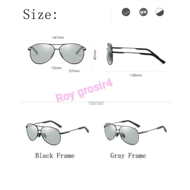 kacamata pria wanita Aviator polarized photocromik siang malam anti silau Photocromic Sunglasses 3