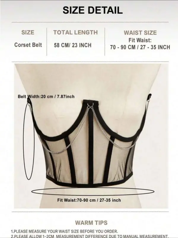 Women's Fashionable Chain Decorated Corset Belt,  New Trend All-match Adjustable Corset Belt for Party, Daily Clothing Decor for Girl 1