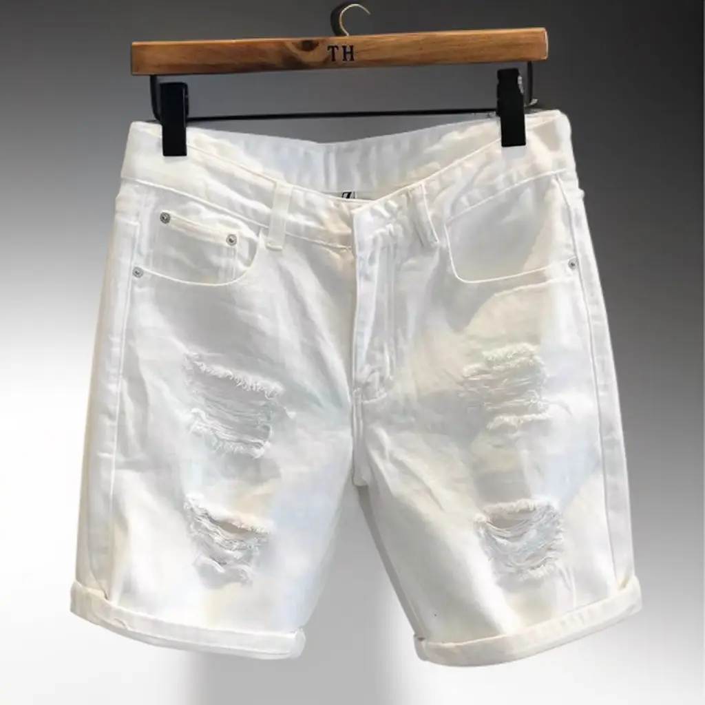 QUẦN SHORT JEAN NAM  BOY PHỐ MÀU TRẮNG RÁCH DỊP MẶC THƯỜNG NGÀY QUẦN ĐÙI NAM MÃ QS7V250 Menswear Cotton