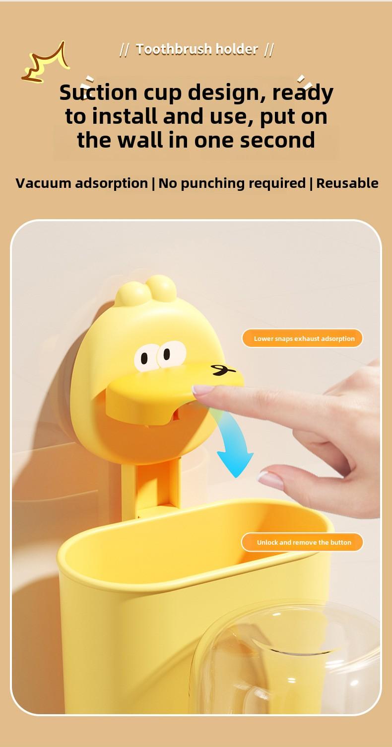 Product Introduction of Cartoon Funny Bathroom Wall-Mounted Suction Cup Toothbrush Holder Student Dormitory Bathroom Storage Rack Large Capacity Wall-Mounted Storage Basket 1
