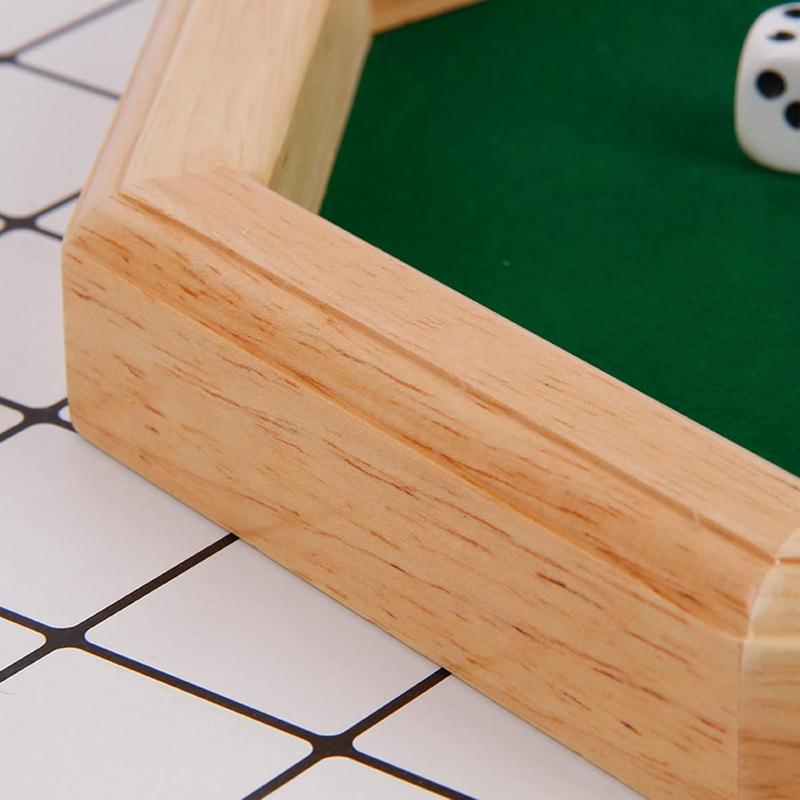 Product Introduction of Wooden Octagonal Dice Tray, 1 Count Dice Tray with 5 Dice, Fun Family Toy, Party Board Game, Adult Bar Dice Game 4