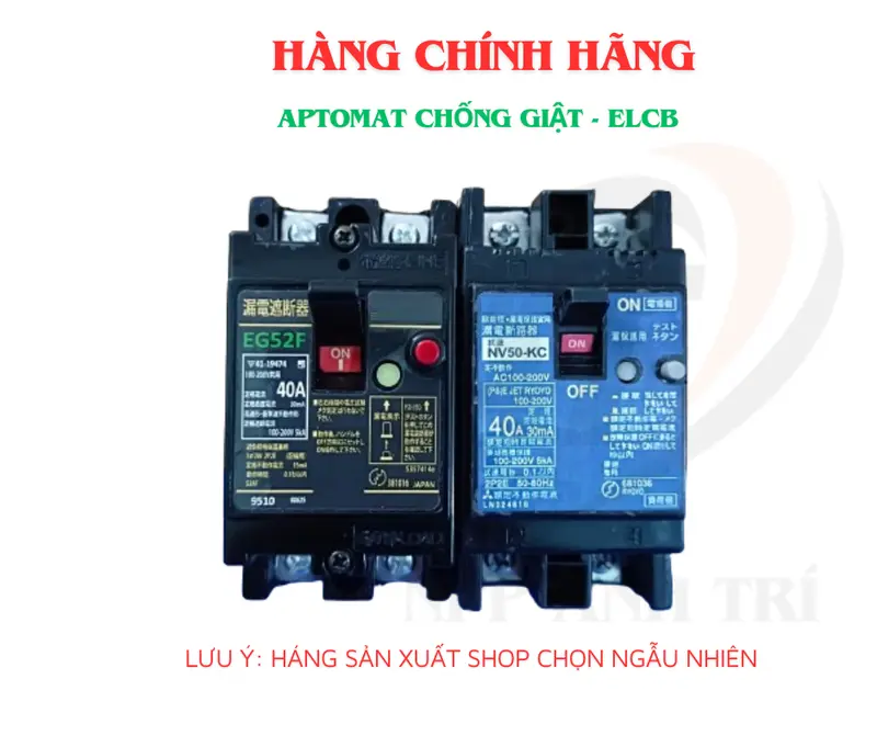 Aptomat, Cb bảo vệ điện giật, rò điện, quá tải điện 2 pha, 2 cực có chân cài lắp tủ công suất 40A dòng rò 30mA made in Japan ổ cắm đa năng thông minh 6
