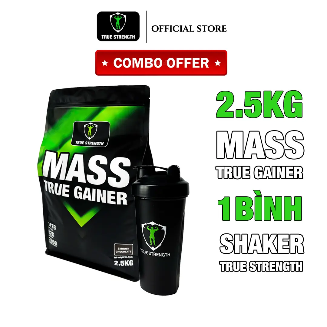 Sữa Bột Dinh Dưỡng Mass True Gainer | Combo 2.5kg kèm Bình Lắc | True Strength