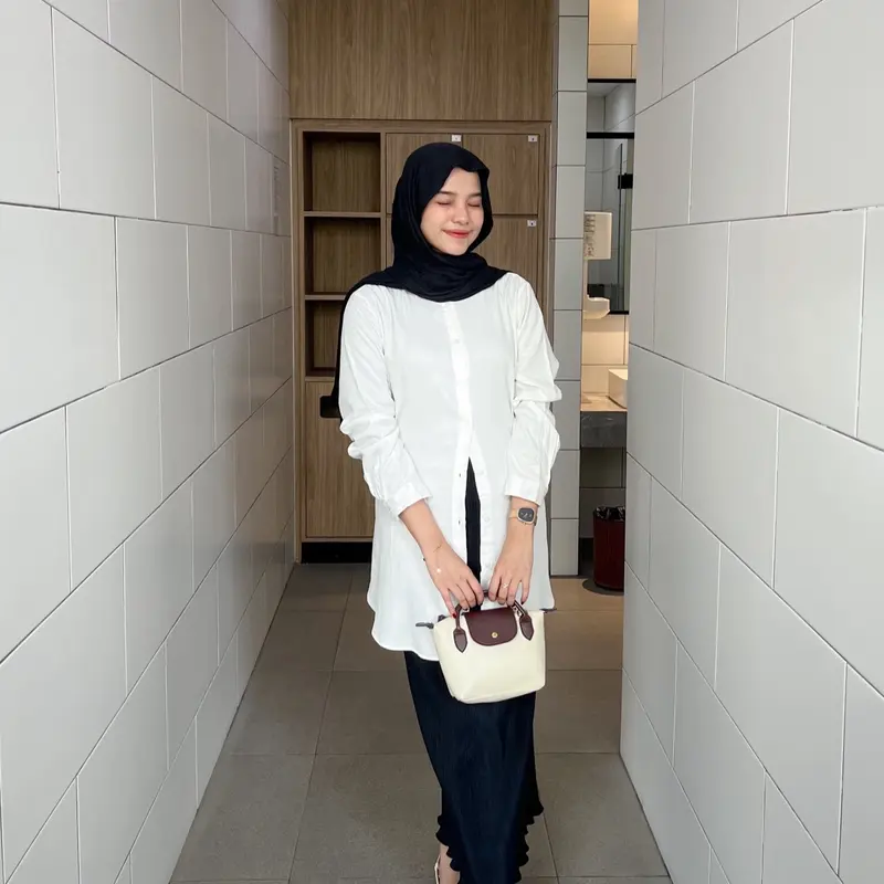 Inara Tunic Kemeja Tunic Bahan Rayon Twill Size Lengkap Putih Putih Polos Polos Polos Polos Polos Polka Dot 4