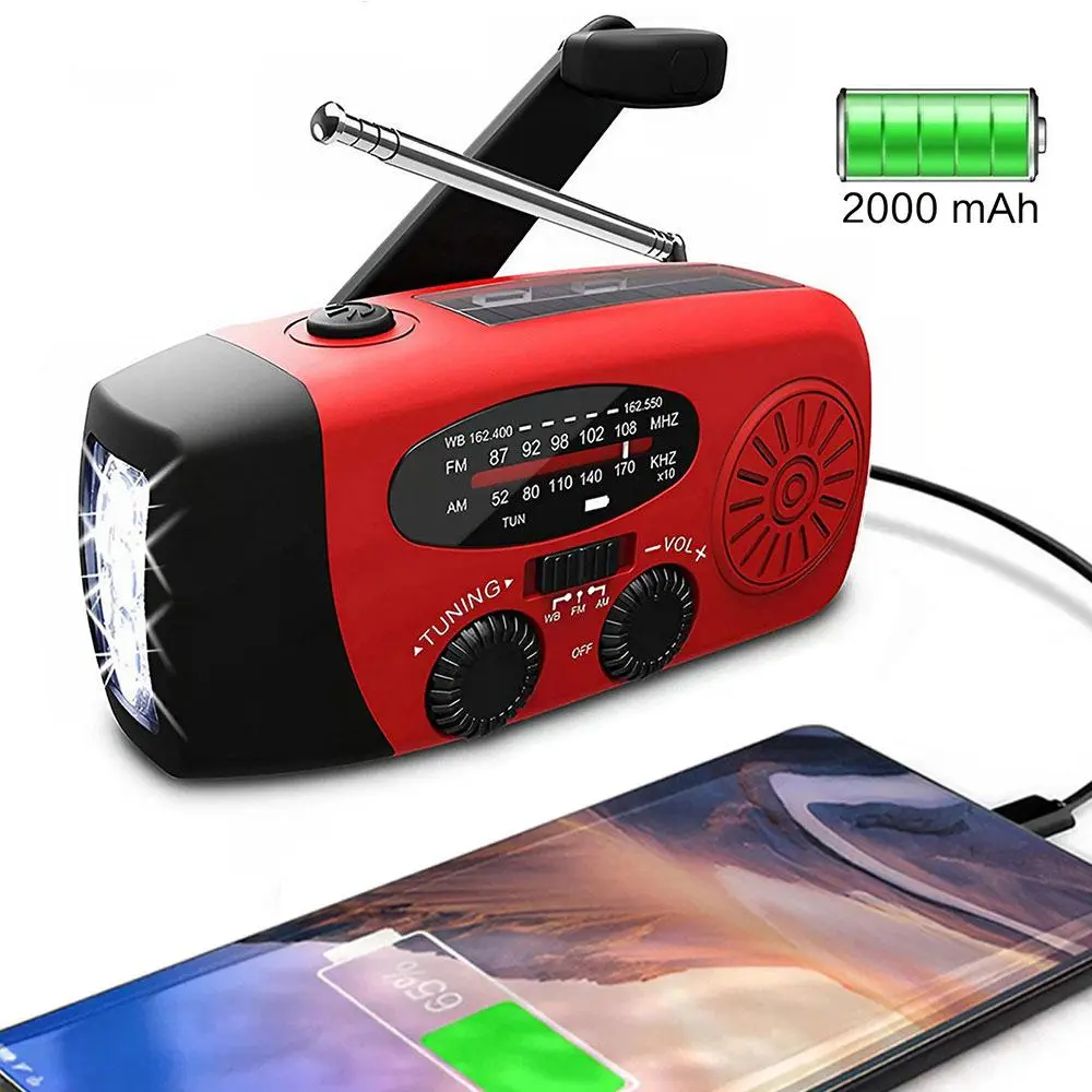 Portable 2000mAh Charger Hand Crank Radio, Solar Rechargeable FM AM WB NOAA Weather Radio Speaker with Phone Charger & Torch LED Lights, Emergency Radio LED Flashlight Power Bank, Back to School Supplies, Audio & Video Product
