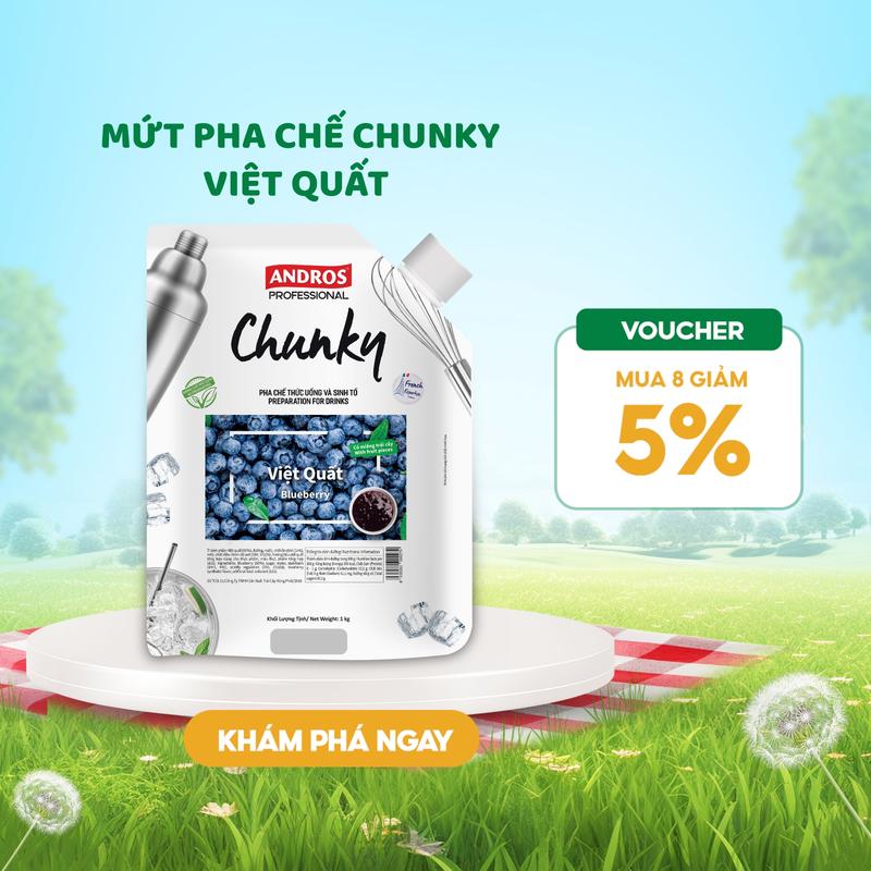 Mứt Trái Cây Pha Chế Việt Quất - Có miếng Trái Cây Thật - Vị Chua Ngọt Tự Nhiên - Nguyên liệu pha chế - ANDROS CHUNKY - 1kg - Foods Topping