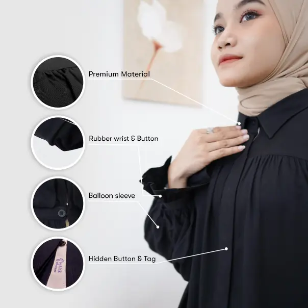 Lopika Blouse byEdek - Blouse Rayon Twill - Kemeja Atasan Wanita - Busui Friendly Katun Hitam