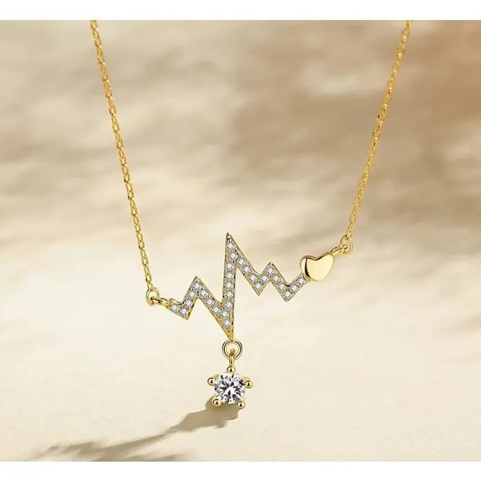 Kalung Liontin Detak Jantung Berlian Mewah Elegan