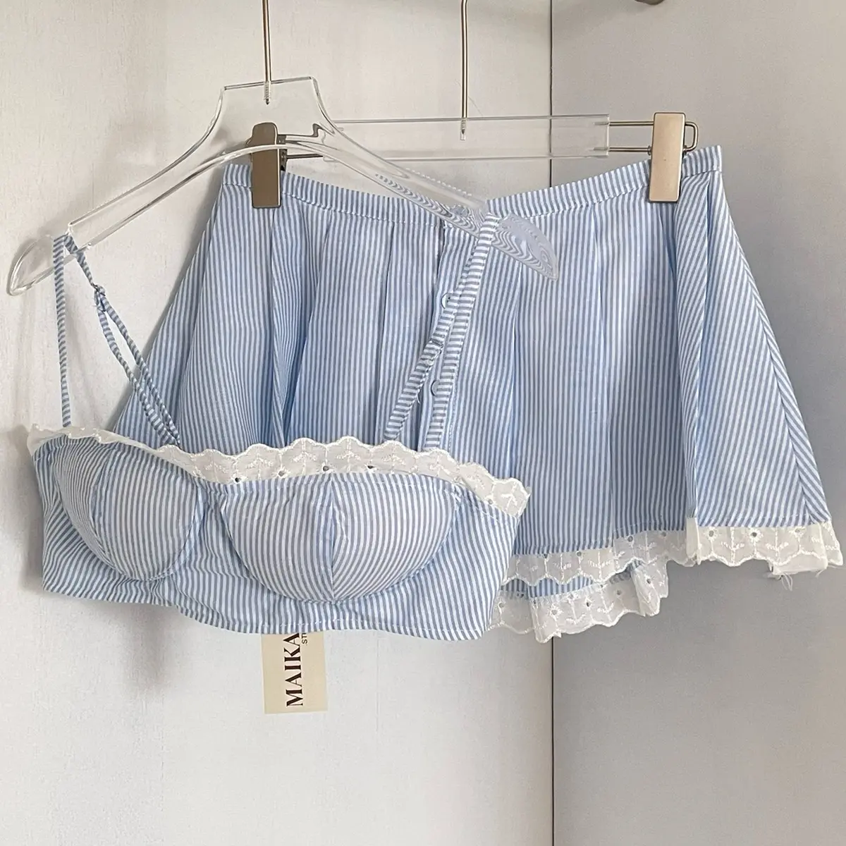 Maikaa Studio - áo cúp ngực + chân váy sọc phối ren đi biển - Ivy Set