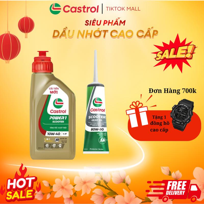 combo 1 ga + 1 nhớt láp Dầu nhớt xe số Castrol POWER1 4T 10W-40 0.8L 1L