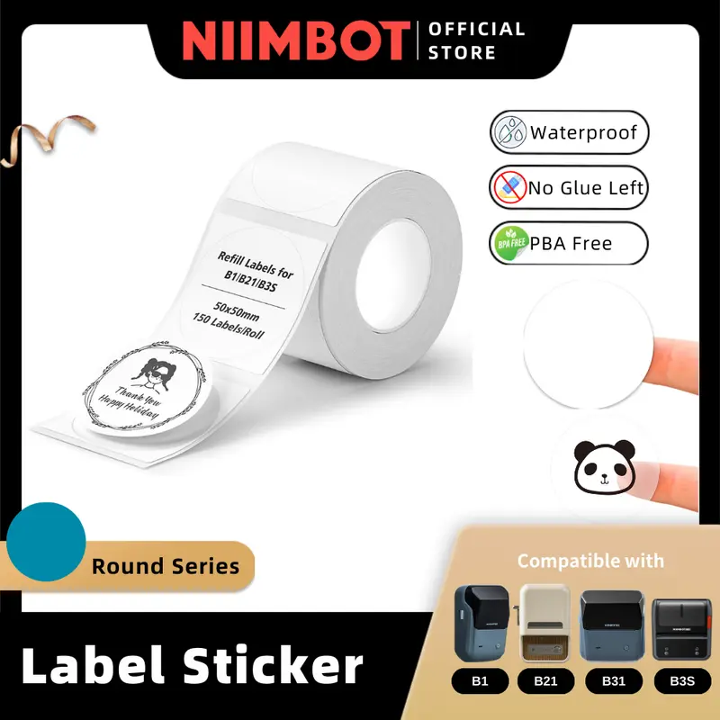 NIIMBOT Round Label Sticker for B1 B21 PRO B31 B4, Custom Waterproof ...