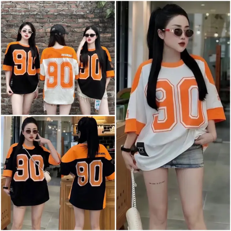 Sports T-Shirt No. 90 Hottrend 2024, 2-Color Cotton T-Shirt with Super Bright Orange Sleeves