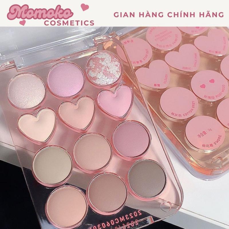 Bảng Mắt Sweet Mint 12 Ô Tone Cam Hồng Đào Ngọt Ngào Thiết Kế Hình Trái Tim Lấp Lánh Bền Màu Tone Màu Đa Dạng Trang Điểm Nữ Phấn Mắt Eyeshadow