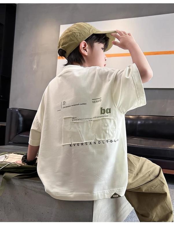 Product Introduction of Áo Thun Bé Trai, Chất Liệu Cotton, ngắn Tay, Thích Hợp Cho Mùa Hè 2024, Hàng Mới Về, Dành Cho Trẻ Em Trung Bình Và Lớn, Dáng Rộng Vừa Vặn, Phong Cách Thường Ngày Hợp Xu hướng Thiết Kế Ngầu Tay Lửng 9