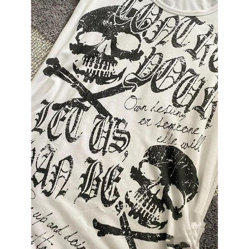 Áo ngắn Tay Phong Cách Punk Rock Cổ Điển Bó Sát Eo, In Đầu Lâu Màu Đen Mỹ, Thích Hợp Cho Năm 2025 1