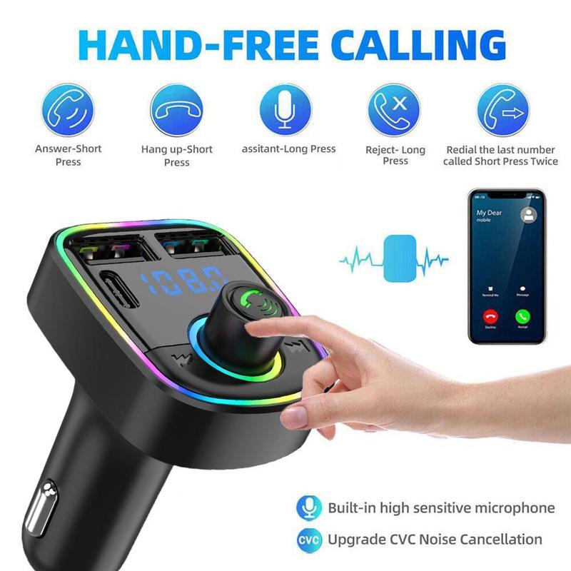 Product Introduction of Máy phát FM trên ô tô, Phiên bản 5.0, Đầu nối Type-C, USB kép 3.1A, Bộ điều chế đầy màu sắc, Máy nghe nhạc Bluetooth, Sạc nhanh, E1T2, 1 mảnh 26