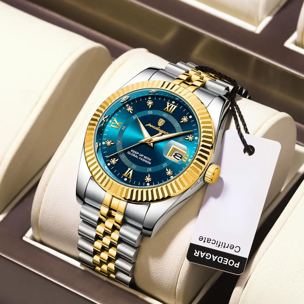 POEDAGAR Luxury watch minimalist watch business men's watch stainless steel watch quartz men's watch calendar watch clock watch