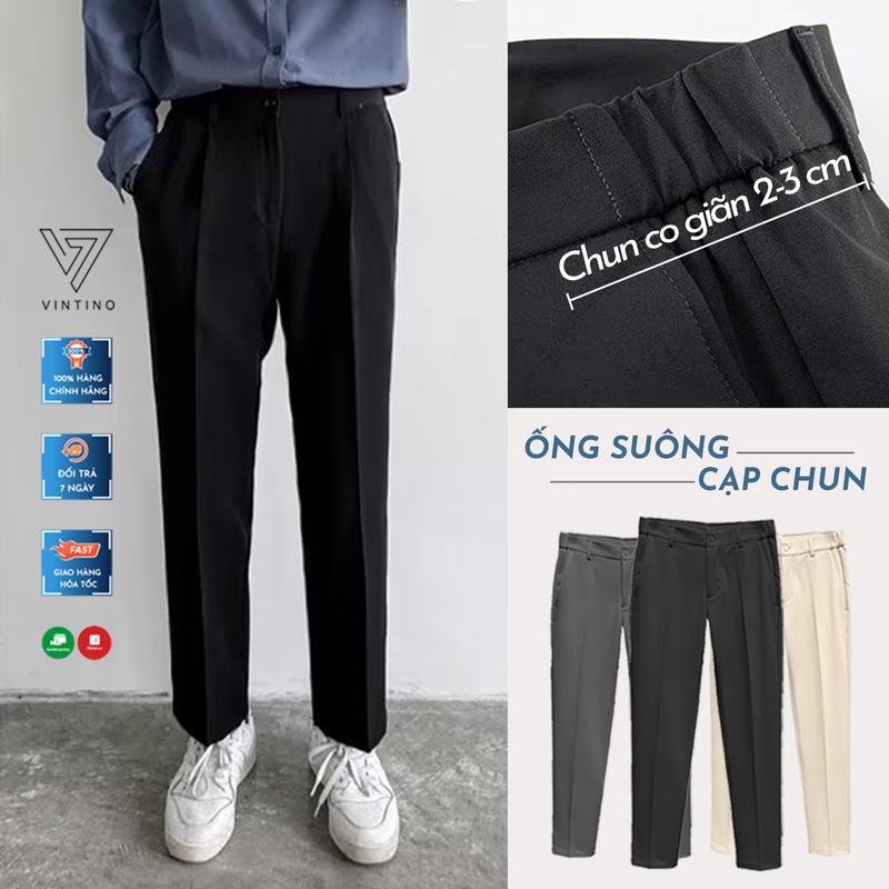 Quần Tây Cạp Chun Ống Suông Hàn Quốc Dáng Baggy, Quần Âu Nam Đen Be Công Sở Vải Tuyết Hàn VINTINO QCS Menswear Pants Ong