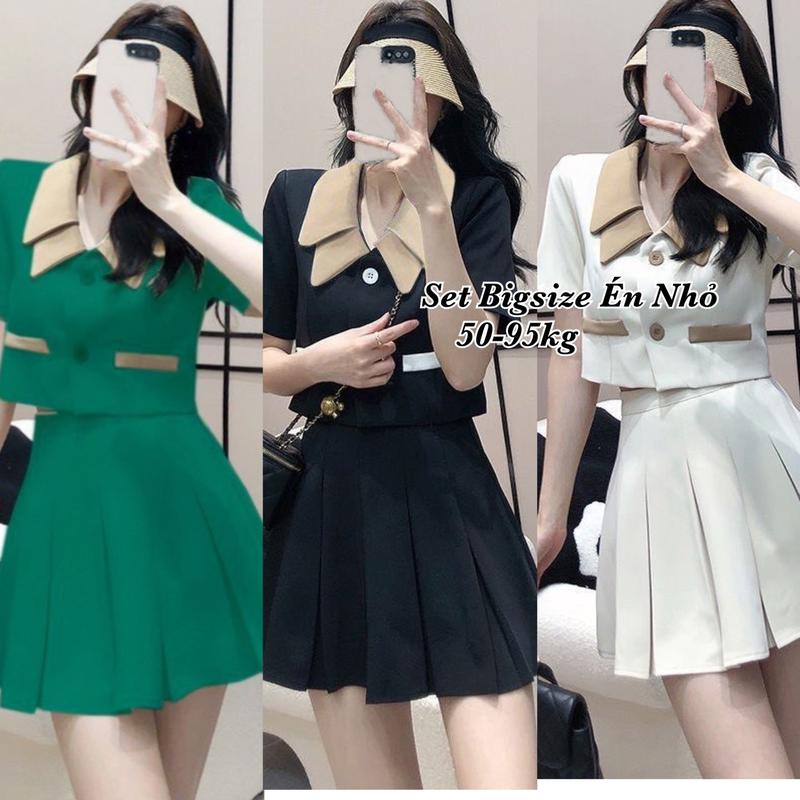Thời Trang Én Nhỏ Có Bigsize - Set Áo Cổ Xếp và Chân Váy Xếp Ly có Lót trong Vải Linen Xinh Nhẹ Nhàng Thiết Kế Dự Tiệc Cho Nữ Đẹp Sang Chảnh Dễ Thương 50-95kg Top Đen Women Nhung Trắng - 2001