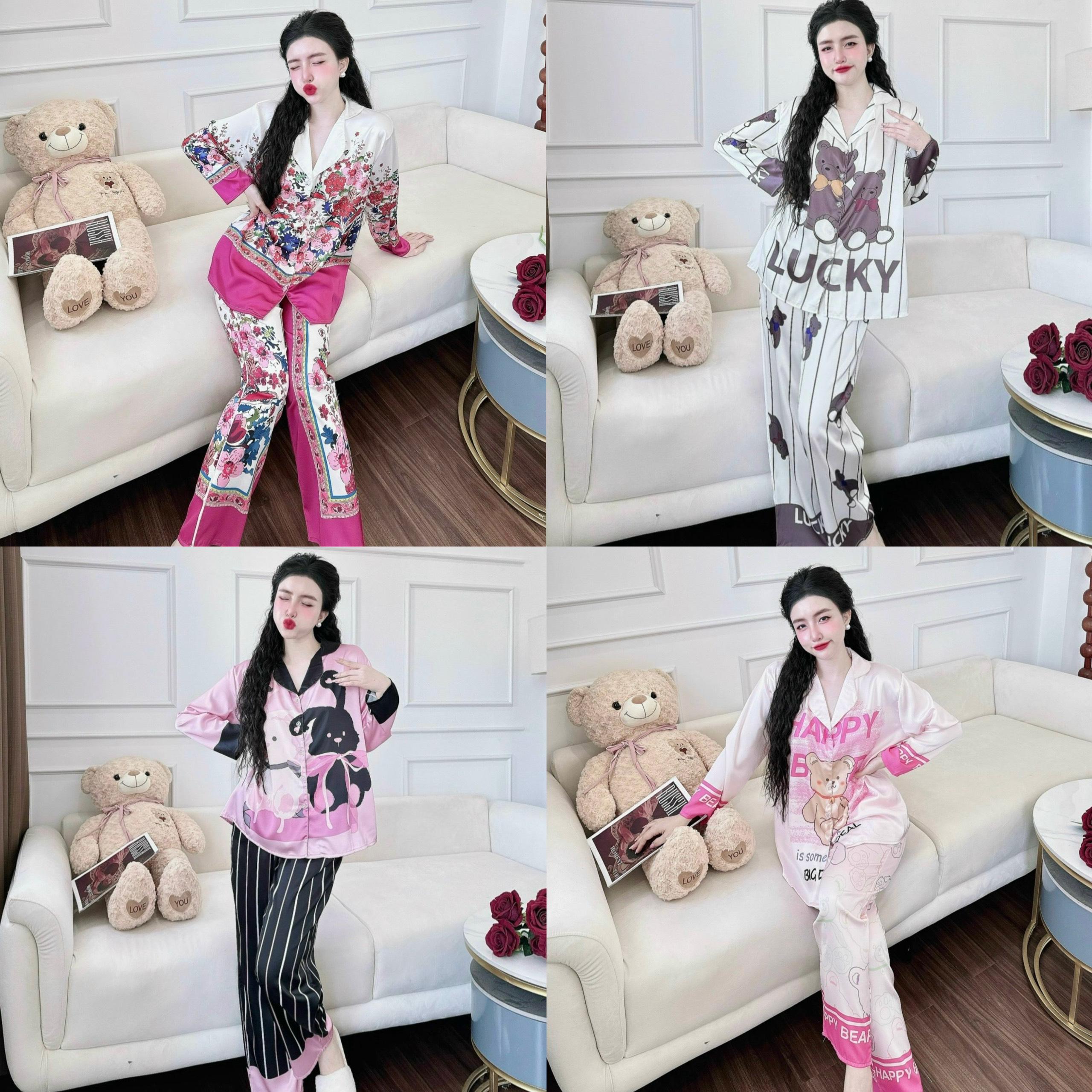 Đồ Bộ Thiết Kế Pijama Bigsize In 5D Tay Dài Quần Dài Vải Latin Cao Cấp 50-100kg Nữ Women Quần Ngủ - A.5610