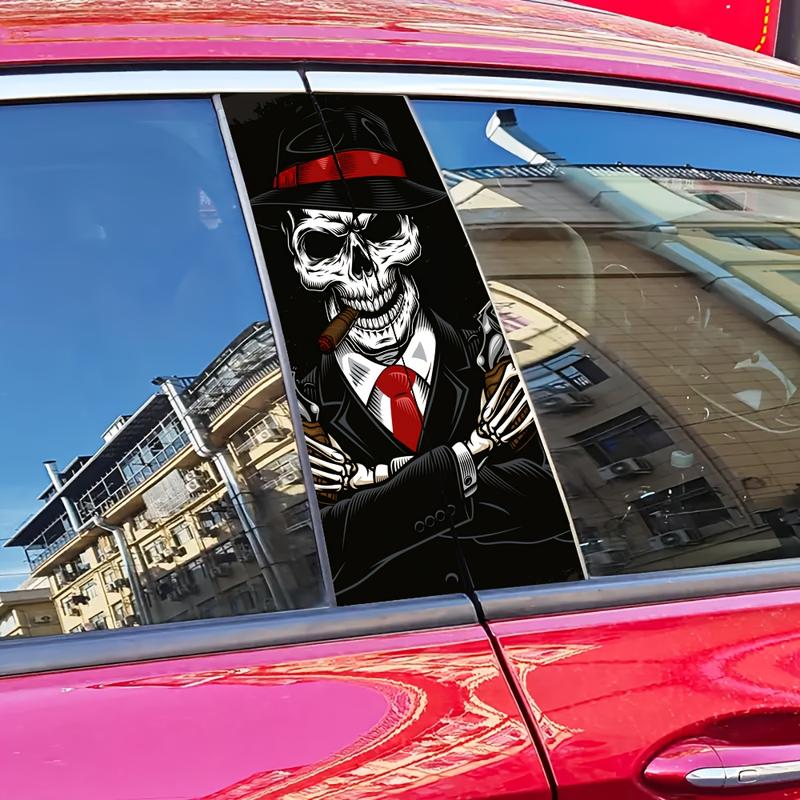 2 Pieces Skull Pattern HD Glossy Vinyl Automobile Sticker-Reusable B- Pillar Stickers, Suitable for Glass, Metal, Etc.-Fantasy Anime Theme, Scratch-Proof Square Car Decoration 6