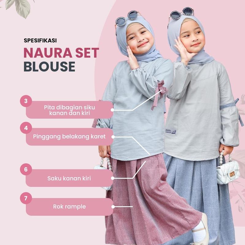 Hoofla Kids - Setelan Blouse dan Rok Naura Anak Perempuan 3-12 Tahun Maroon Navy Syari Elegan Lebaran Crinkle - Muslim, Gamis 3