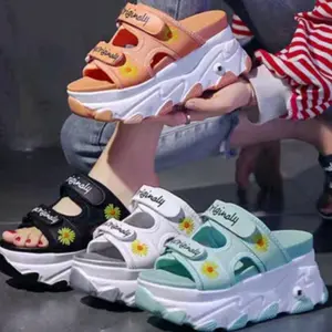 Iffsystore-Sandal Wedges Selop Anak Wanita Motif Bunga Bunga Fashion