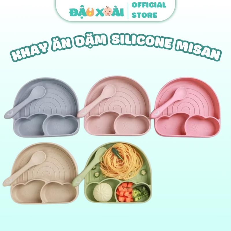 Khay Cầu vồng kèm thìa silicon MISAN cho bé ăn dặm  đế hít Đậu Xoài Shop Kem khay  ăn