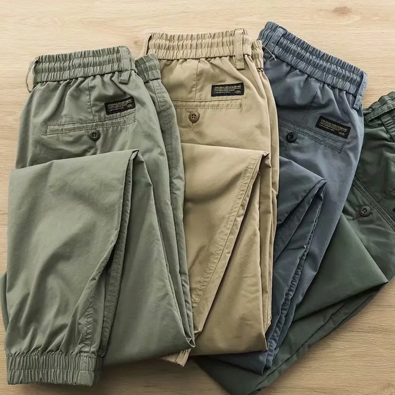 2024 Overalls Pants Men's Cotton Pants Welder Wear Ankle-Tied Fashion Brand Labor Protection Pants Summer Overalls Trousers Is Too Small Menswear Lingerie Pocket Beige