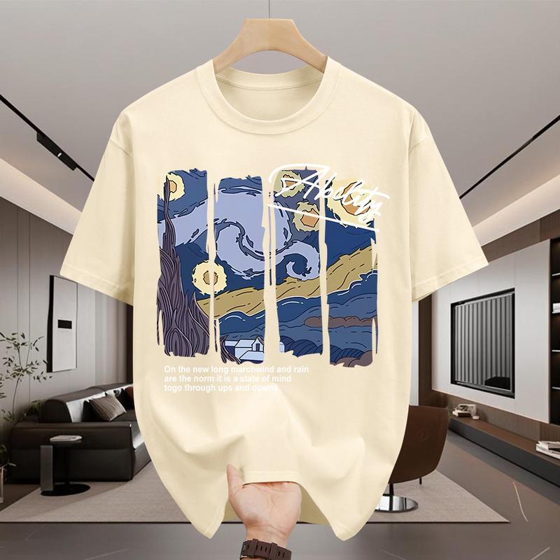 Product Introduction of Áo Thun Cotton Nam, ngắn Tay, Cổ Thuyền In Họa Tiết Minh Họa Nghệ Thuật Trừu Tượng 23