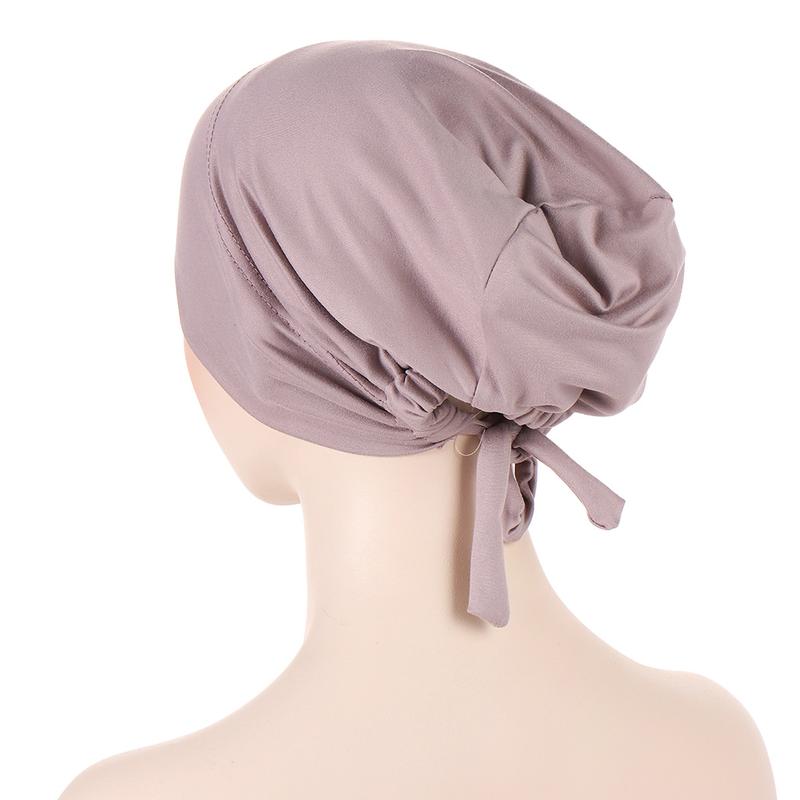 Product Introduction of Instant Hijab Muslim Tudung Inner Hijab New Multi-color Satin Cloth Drawstring Pullover Cap Base Cap Strap Tether Cap 5