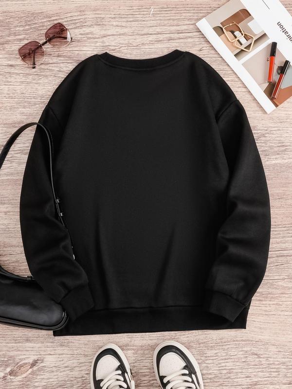 【Plus Size】 Letter & Heart Print Crew Neck Sweatshirt, Casual Long Sleeve Pullover for Fall & Winter, Women's Plus Clothing for Daily Wear 7