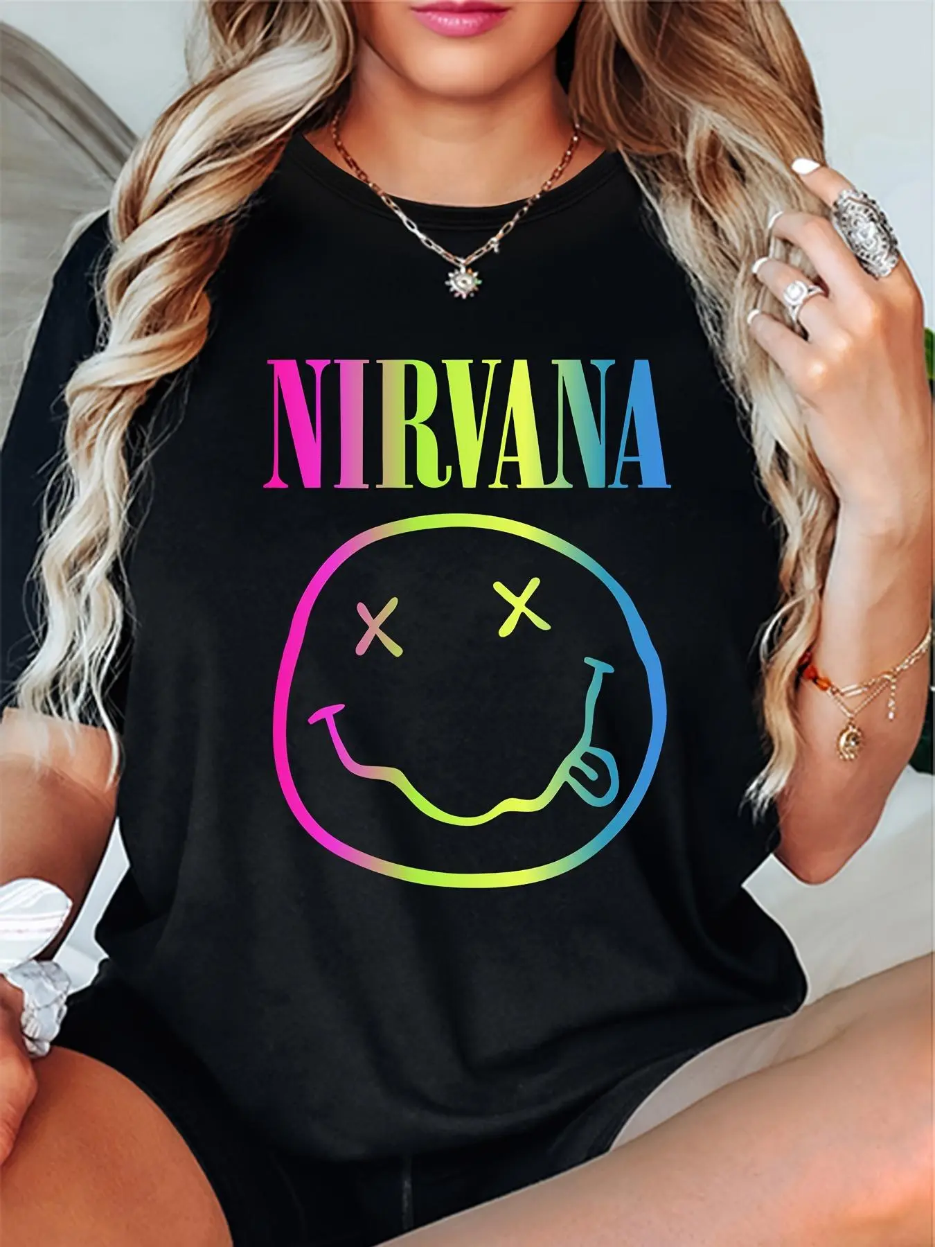 Women's Cartoon & Letter Print Drop Shoulder Tee, T Shirts for Women, Casual Graphic Print Short Sleeve Round Neck T-shirt for Summer, Women's Top for Daily Wear, Clothes for Women