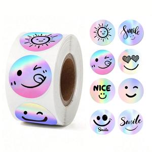 500 Pcs Rollo de Pegatinas Autoadhesivas de Cara Sonriente Arcoíris, Etiquetas Decorativas Redondas Impermeables para Regalos, Empaque de Pastel, Tarjetas